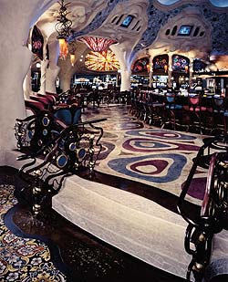 Colored decorative concrete provides excitement to this bar area.