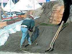 Creating a mountain out of concrete exhibit at the World of Concrete 2005