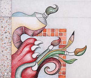The first drawing of the public art to be placed on a sidewalk using concrete acrylic stains.