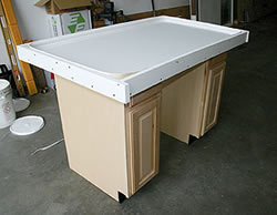 when picking from the many materials that could be used for our sub-board on a concrete countertop we choose only the finest available. We choose a material that not only will last a lifetime but one that is water-resistant, won't warp, and is clean and easy to work with.