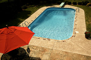 Wennersten, whose company, Progressive Concrete Works, represents Bomanite, says that 75 percent of the pools his company installs use the three or four most popular stamps  Ashlar slate (about 50 percent), random slate, canyon stone and a sandstone or flagstone pattern. © L.M. Scofield Company 2006. All rights reserved.