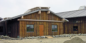 Potawat Health Village - Scott's crew stained 100,000 square feet of wall in a couple of winter months. It was foggy every day, Scott says, which was a problem, as moisture interferes with acid stain. "Some days we couldn't work," he says.