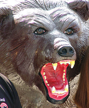 Life sized angry grizzly bear concrete sculpture