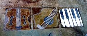 Decorative Concrete Floor Design from Shellie Rigsby - She also provided water-based stains, pigments, sealers and engraving equipment for the kids and turned them loose, letting them detail many of the images themselves.