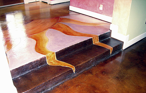 Decorative concrete spans this home including this floor stained with a sunshine.