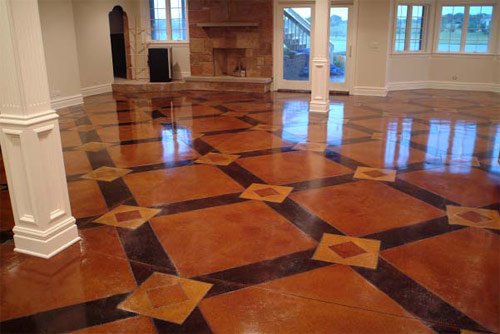 This floor employs two of Butterfield Colors Perma-cast Sierra Stains: Stygian and Cordovan Leather.