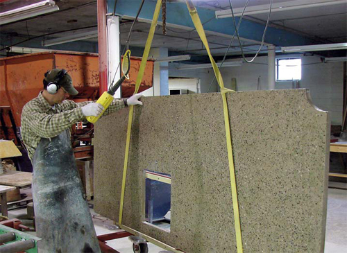 This countertop was cast, striped, finished, delivered and installed without ever being lifted by people.
