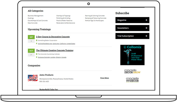 computer mock-up with training listings